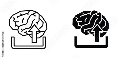 Contrast between a healthy brain and a deteriorating brain with memory or data upload symbol