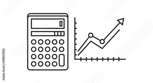 Calculator and growth chart icon representing financial success and analysis.