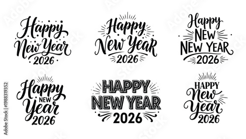 Vintage new year greeting cards with handwritten text for 2026 celebrations Vector