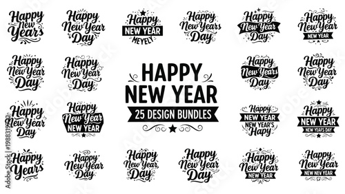 Celebratory collection of new year's eve party decorations and festive icons Vector