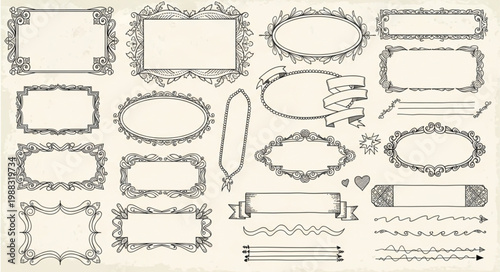 Collection of Vintage Floral Decorative Frames and Borders.