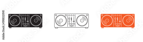 Vector set of boombox stereo radio icons in black white and orange illustration
