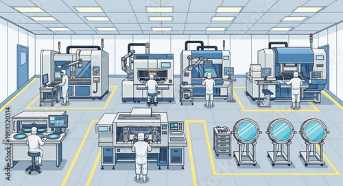 Modern Manufacturing Facility with Advanced Technology and Workers.
