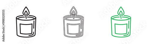 Vector set of burning candle icons in black grey and green illustration