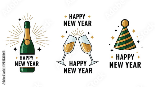 Celebrating the arrival of the new year with festive champagne and confetti Vector