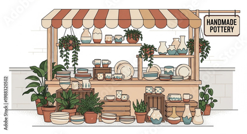 Handmade Pottery Stall Displaying Various Ceramic Items.