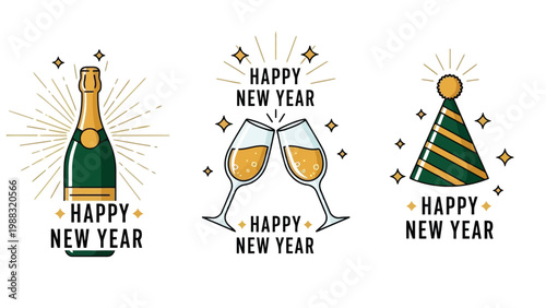 Celebrating the arrival of the new year with festive champagne and confetti Vector