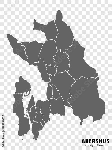 Blank map Akershus is County of Norway. High quality map Akershus County on transparent background for your web site design, app, UI.  Norway.  EPS10.