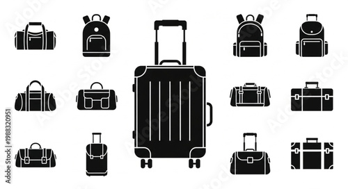 Collection of various travel bags and luggage icons.