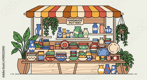 Handmade Pottery Stall Displaying Various Ceramic Items.