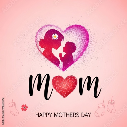 Mother's Day Heartfelt Illustration with Mother and Child Silhouette and Love Message