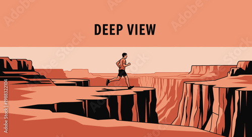 Runner Exploring The Deep Canyon View, A Depiction Of Athletic Performance and Great Landscape