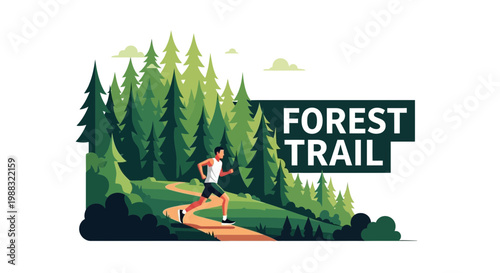 Runner Exploring The Forest Trail, Adventure, Outdoor Activities, Illustration Design