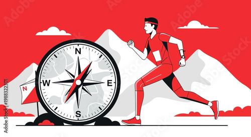 Runner Following A Compass To Traverse Mountainous Terrain Towards A Goal
