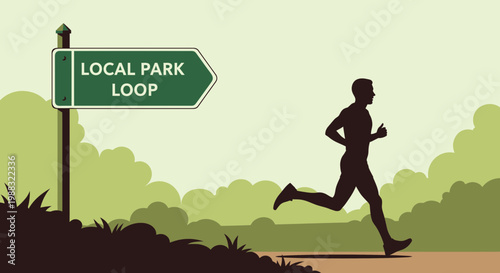 Runner Following Sign Toward Local Park Loop Silhouette Illustration Concept