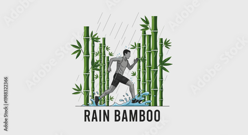 Runner in Rainfall and Bamboo Forest: A Conceptual Illustration of Endurance