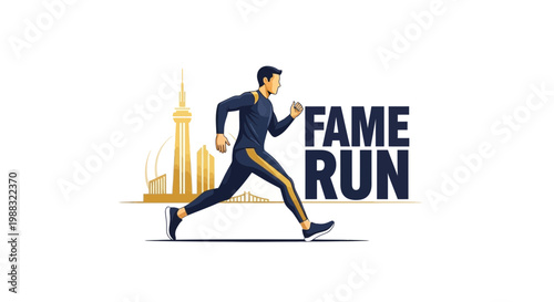 Runner in Action Depicted Near Urban Buildings Representing The Fame Run Concept