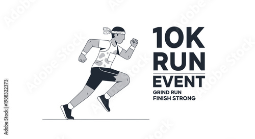 Runner in Action Depicted for a 10K Run Event Fitness Competition Presentation