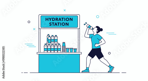 Runner Gets Hydrated At The Station To Continue Training And Be Healthy And Strong