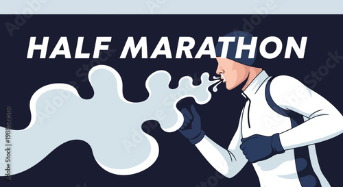 Runner in Cold Weather Exhaling, Demonstrating Winter Endurance and Half Marathon Event