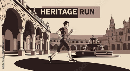 Runner in Classic Square with Fountain: Heritage Run Event Promoting Active Lifestyle
