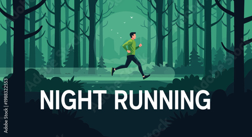 Runner in Emerald Forest Embraces Wilderness Under the Midnight Sky During Evening Workout
