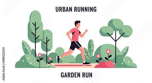 Runner in Urban Garden, Vibrant Illustration of a Healthy Lifestyle and Outdoor Exercise