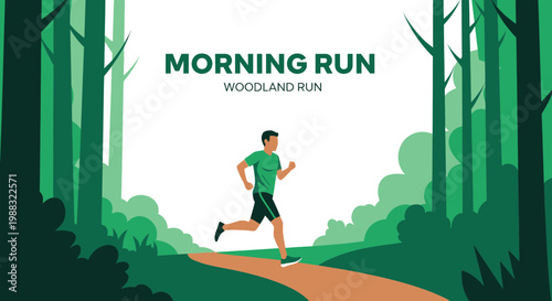 Runner in Forest: A Vibrant Illustration of Morning Run and Woodland Scene