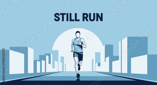 Runner in Urban Setting Depicted in Modern Graphic Illustration Style with Stylized Backdrop