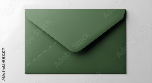 A single dark green envelope isolated on a white background, perfect for branding mockups and elegant stationery design