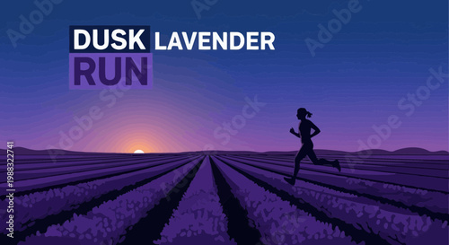 Runner In Lavender Fields At Dusk Running Silhouette