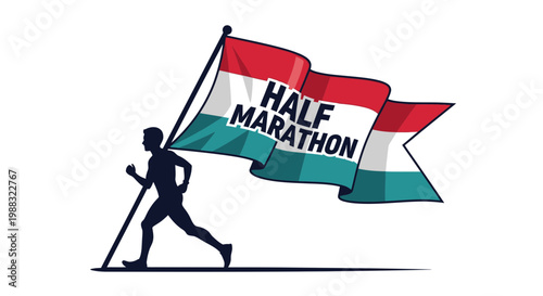 Runner Leading a Half Marathon Flag Design Depicting Determination and Athleticism