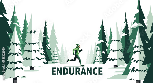 Runner Maintaining Endurance in Snow Covered Forest Depicting a Wintery Challenge