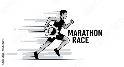 Runner Maintaining Momentum With Cogwheel Symbolic Representation of Endurance And Speed