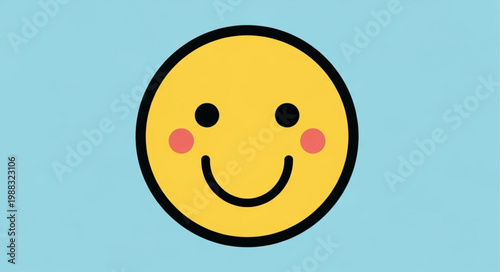 Happy Smiley Face Icon with Blushing Cheeks on Blue Background.