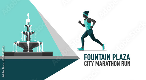 Runner Near Fountain Plaza Participating In The City Marathon Event Illustration