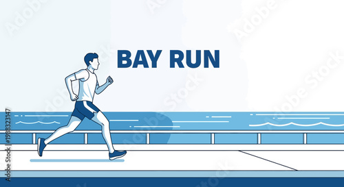 Runner Near the Water, Graphic Illustration for Fitness, Exercise, and Outdoor Activity