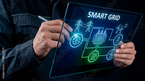 Smart grid concept with futuristic technologies. 
