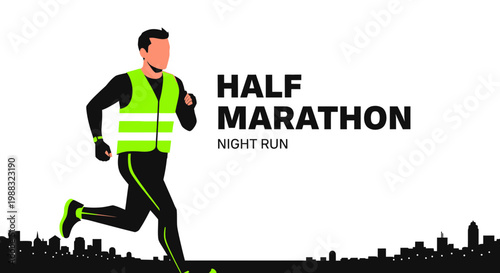 Runner Night Race Depiction: A Vibrant Illustrative Design for Health and Sports Purposes
