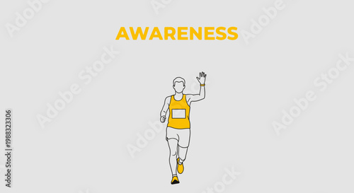 Runner Raising Hand Under Awareness Word Showing Support And Spreading The Voice