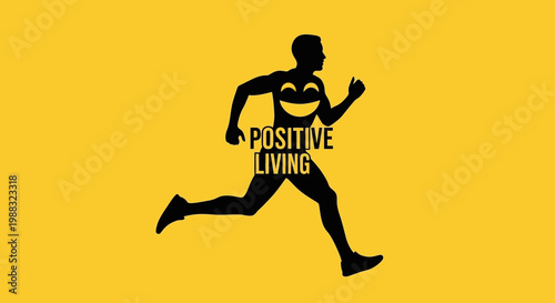 Runner Radiating Inherent Happiness Portraying Positive Living on Vivid Yellow Backdrop