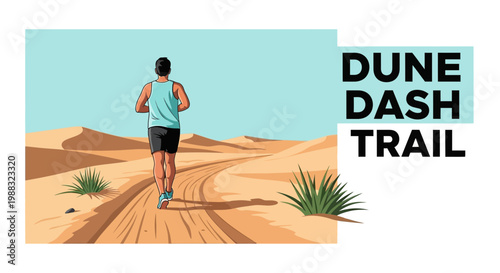 Runner on Dune Trail with Illustration Exploring Sport and Adventure Concept No Comma