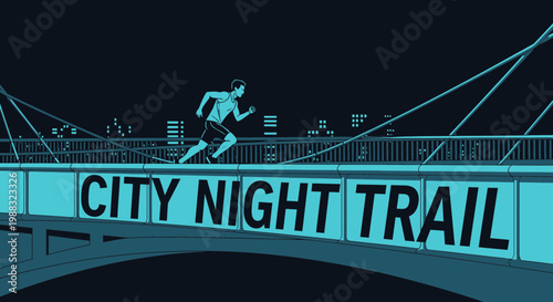 Runner On Night Bridge With City Lights Perfect For Urban Trail And Fitness Design