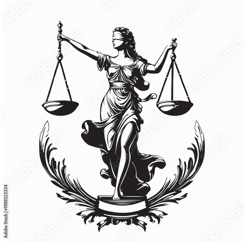 Goddess of Justice Themis with Balance Scale Legal Symbol Vector Graphic