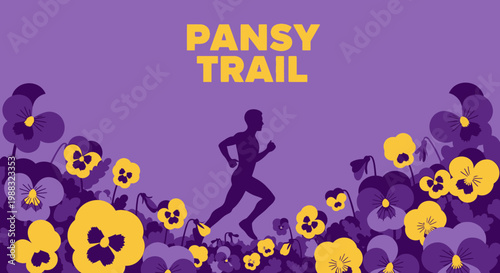 Runner on Pansy Trail, Fitness and Floral Ambiance, Purple and Yellow Aesthetics