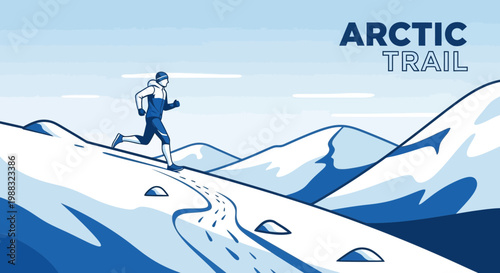 Runner On Snow Covered Mountains Depicting Arctic Trail In Cold Weather Conditions