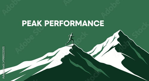 Runner Reaching High Mountain Peak Achieving Peak Performance with Determination