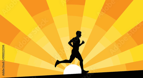Runner Reaching His Goal Silhouette Against the Brightness of the Sunset Background