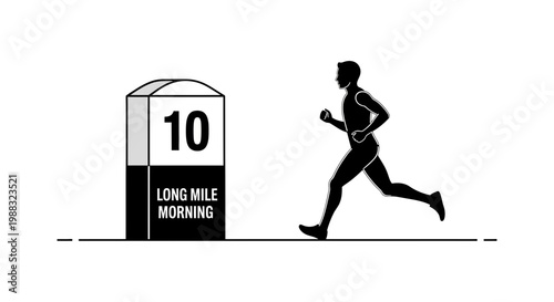 Runner Reaching Kilometer Ten, Morning Running, Endurance Sport, And Fitness Silhouette