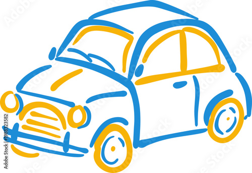 Hand Drawn Vintage Compact Car, Retro Vehicle Doodle Line Icon